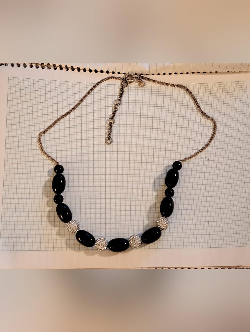 J. Crew Black Bead Necklace with Crystal Accent Spheres